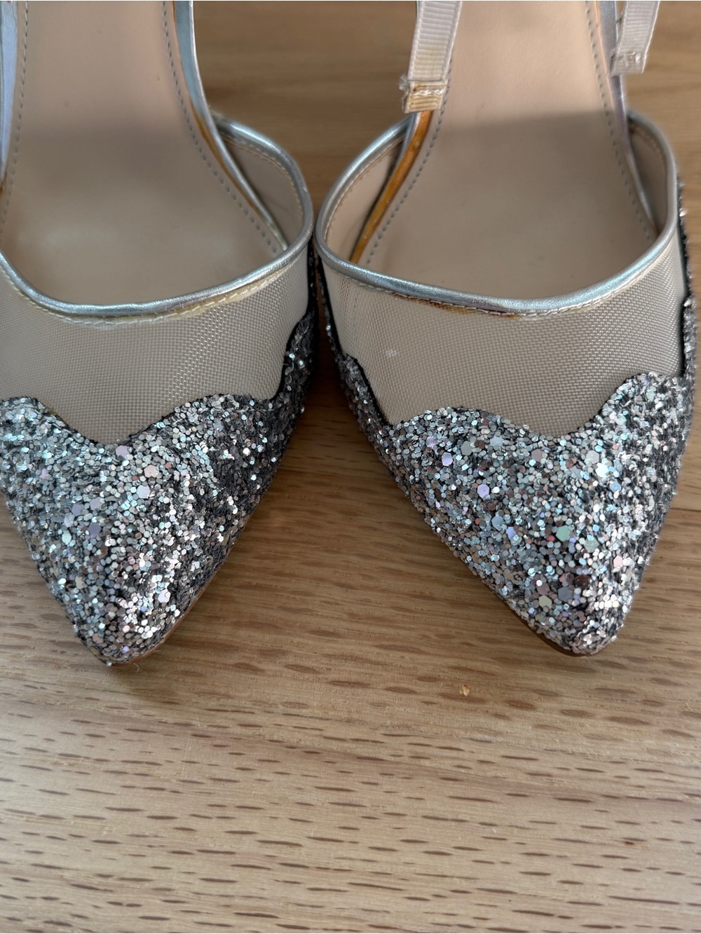 Blue by Betsy Johnson Silver Glitter Ankle Tie 4” Heel Pumps (size 9) - Picture 3 of 8